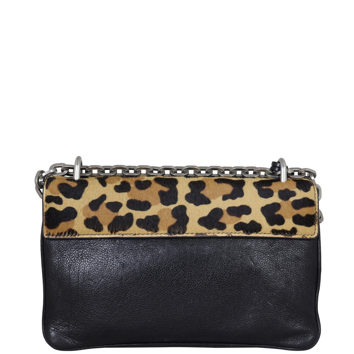 Prada Leopard Print Pony Hair Bag Chain Flap Travel Bag