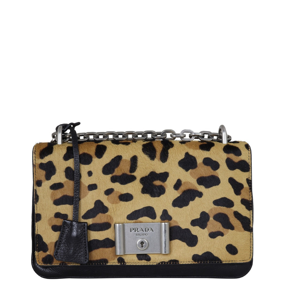 Prada Leopard Print Pony Hair Bag Chain Flap Travel Bag