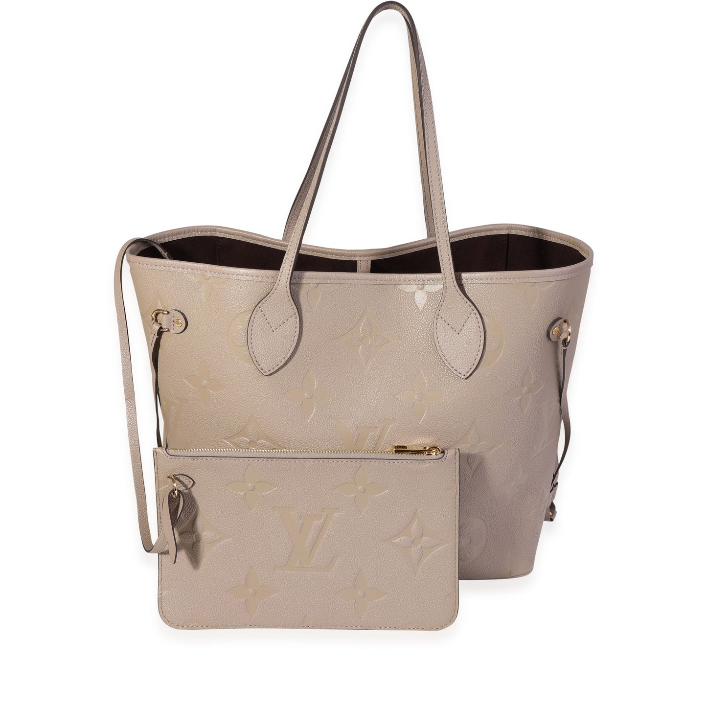 Louis Vuitton Tourterelle Empreinte Giant Neverfull MM Monogram Tote Bag
