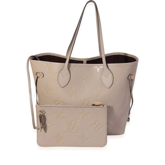 Louis Vuitton Tourterelle Empreinte Giant Neverfull MM Monogram Tote Bag