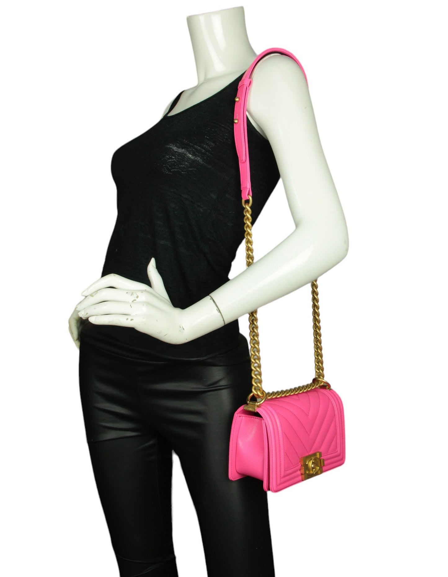 Chanel Fuchsia Neon Pink Caviar Leather Small Boy Bag