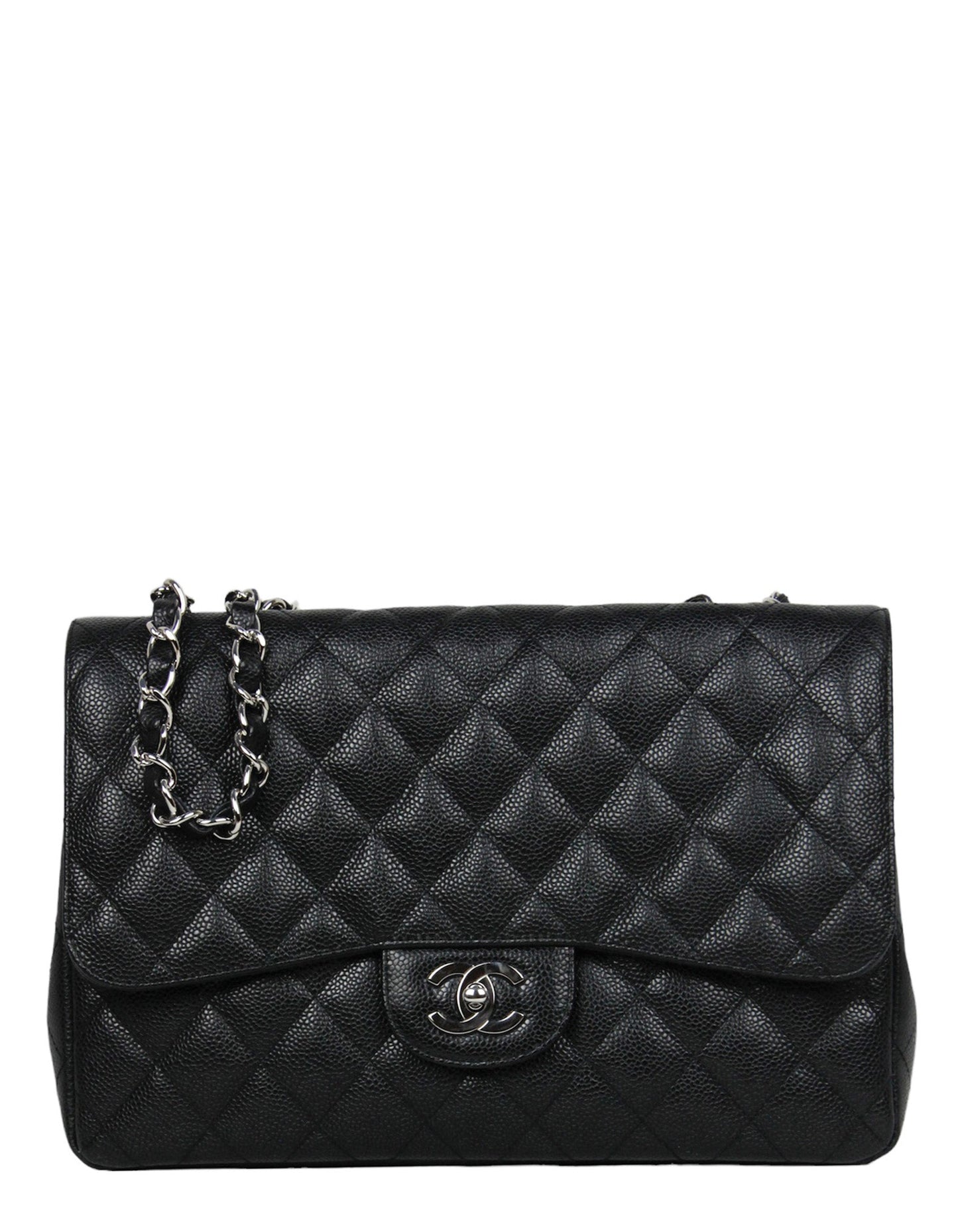Chanel Black Caviar Leather Single Flap Jumbo Bag