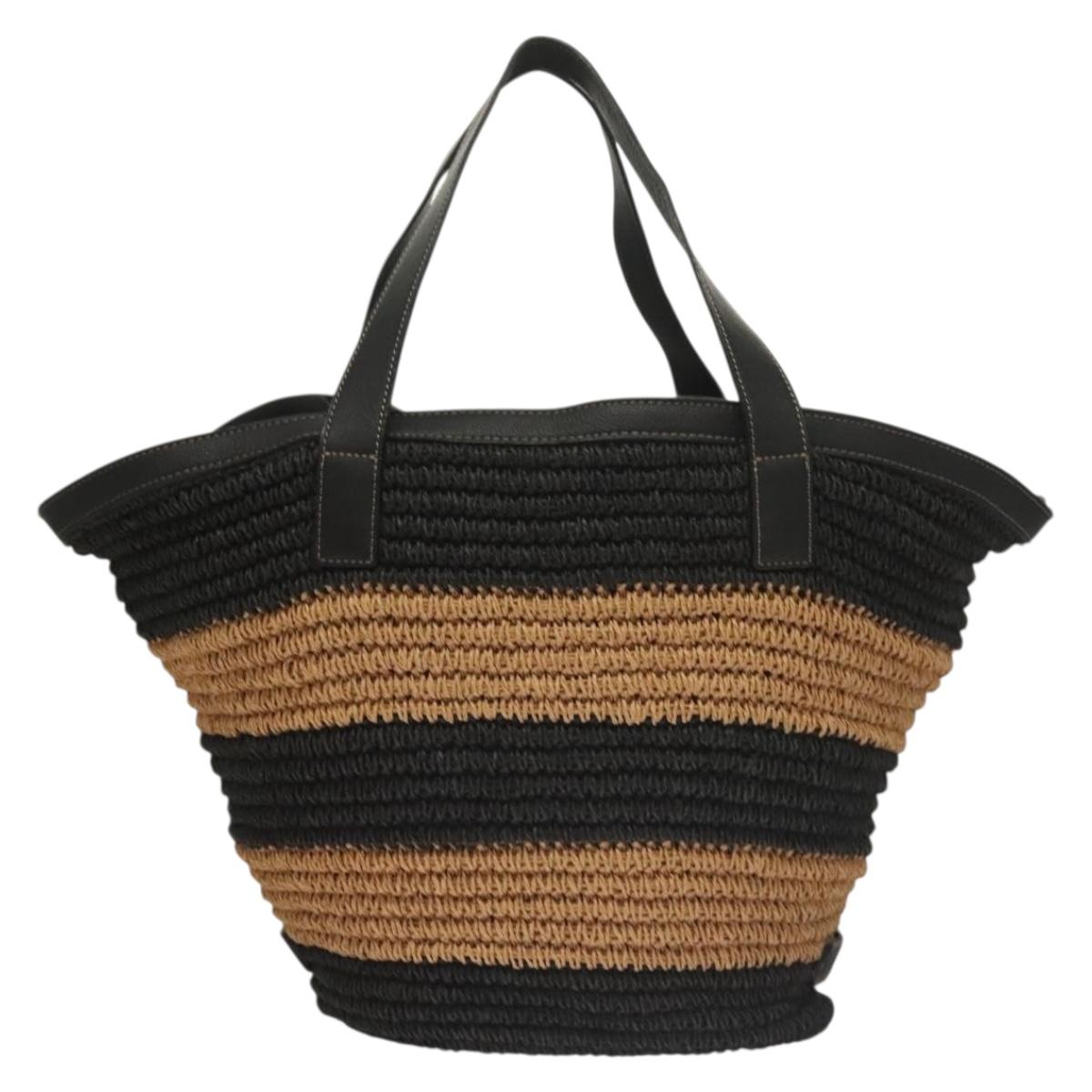 Burberry Label Tote Bag Wicker Black Blue