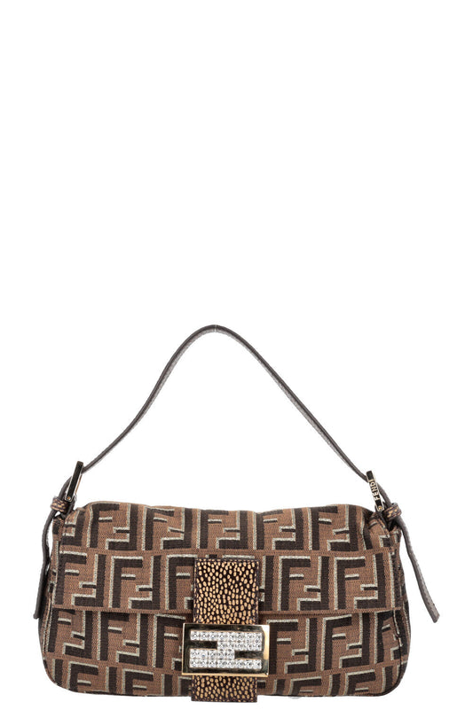 Fendi Baguette Bag Zucca Print with Crystal Shoulder Bag