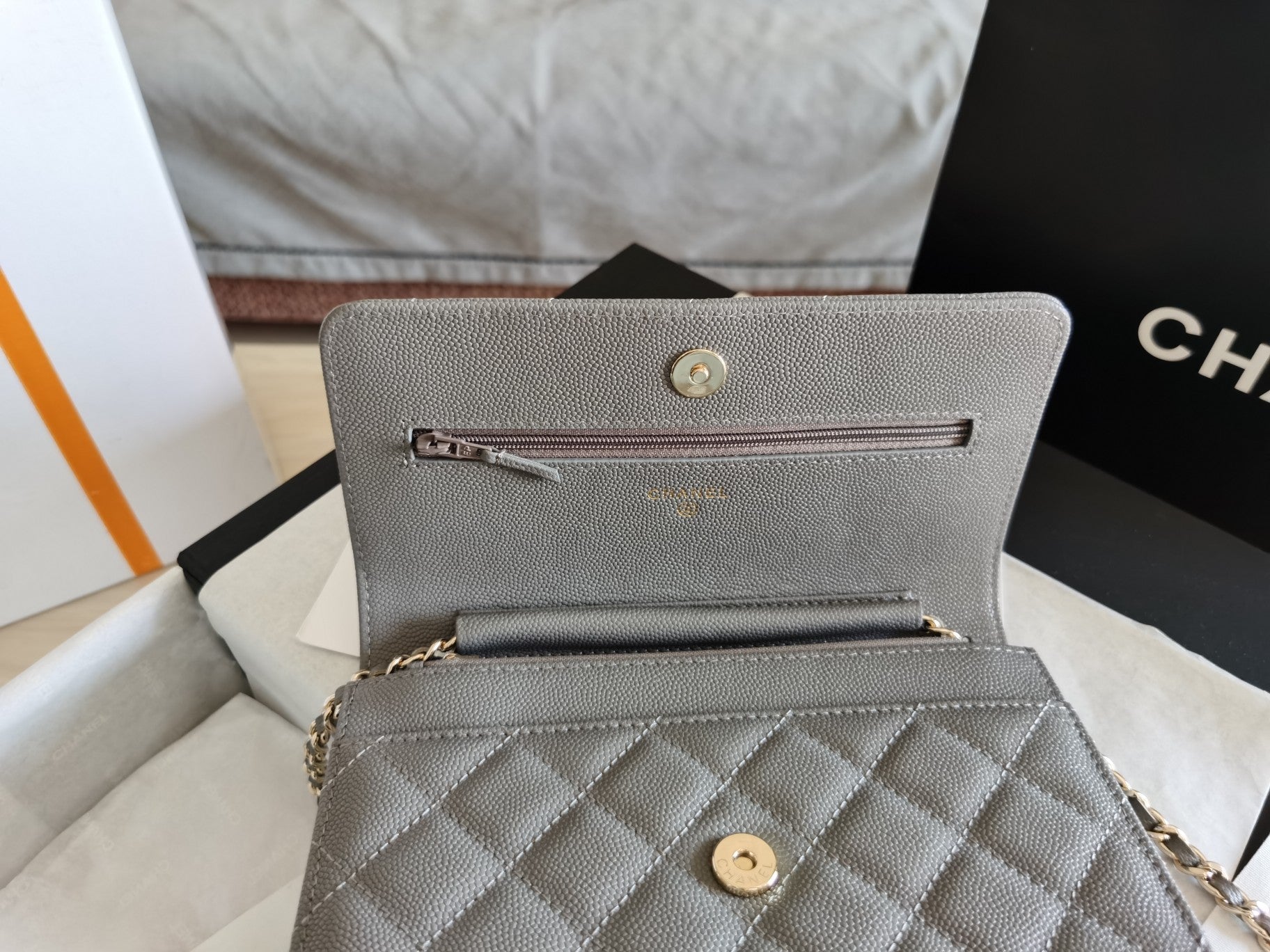 CHLMini 7in 18.5cm Grey Flap Mini Bag