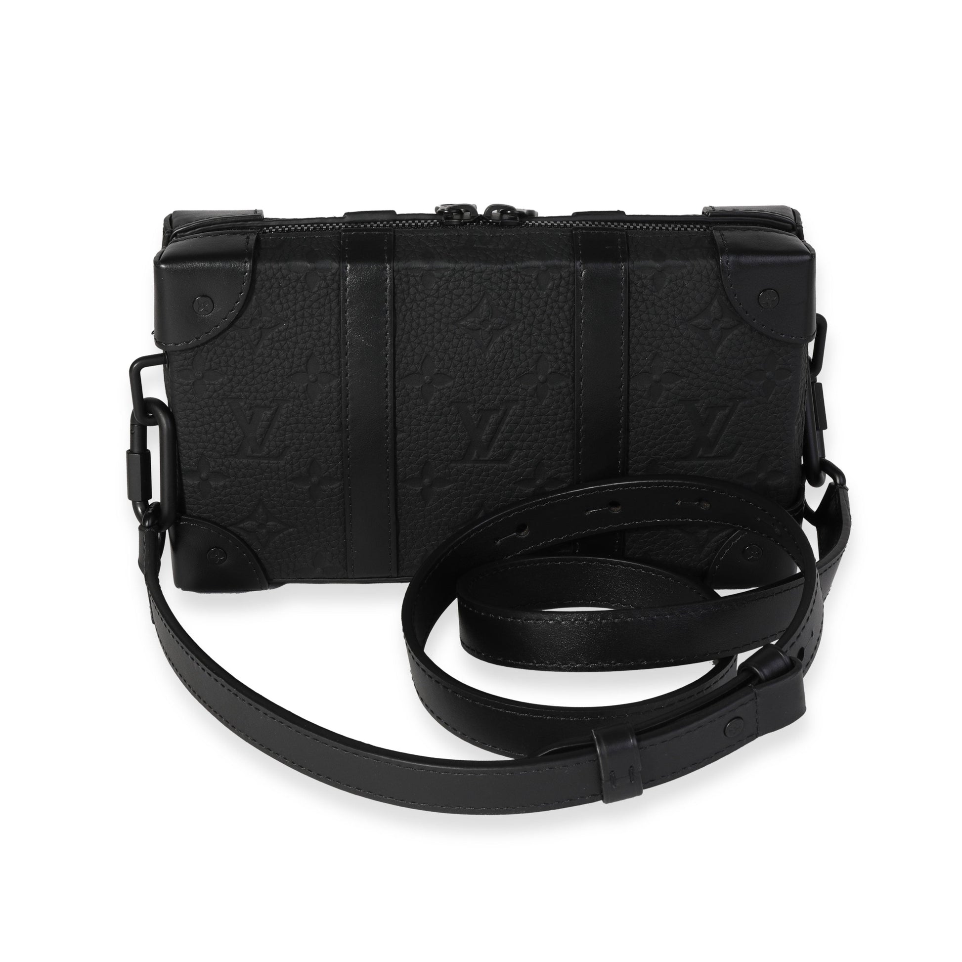 Louis Vuitton Embossed Taurillon Soft Trunk Monogram Leather Black Wallet Case