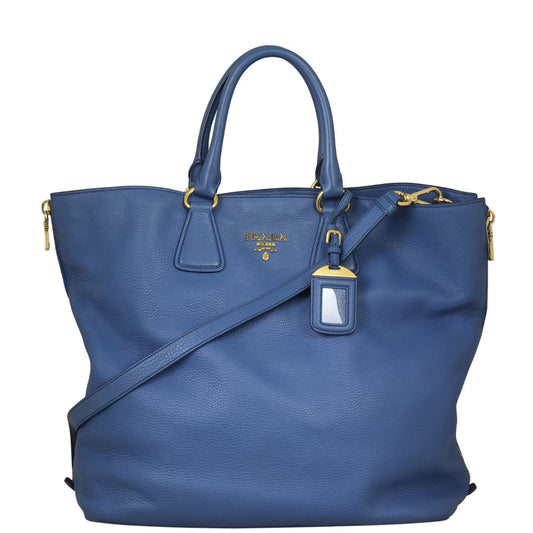 Prada Vitello Daino Expandable Shopper Tote Handbag Large Tote Bag
