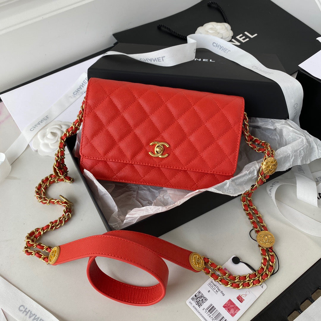 CHLSmall Hardware , ’s , Red Gold Flap Shoulder Bag