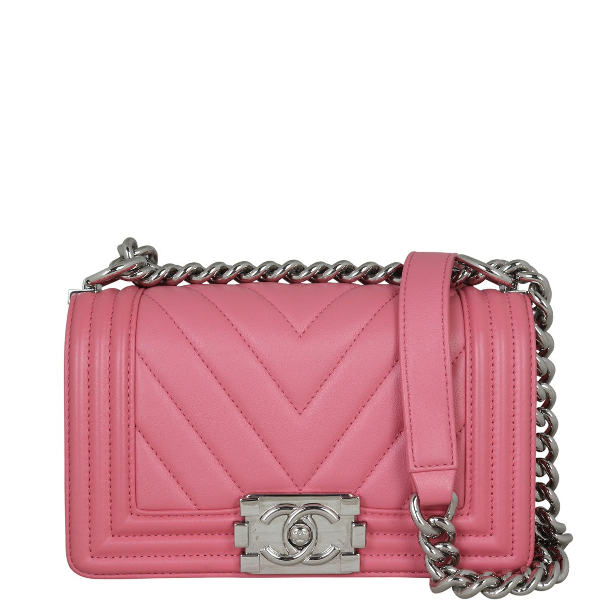 Chanel Boy Chevron Handbag Pink Small