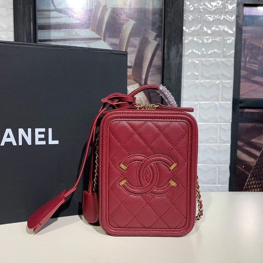 Chanel Filigree Vertical Vanity Case Bag Burgundy For Crossbody Bag