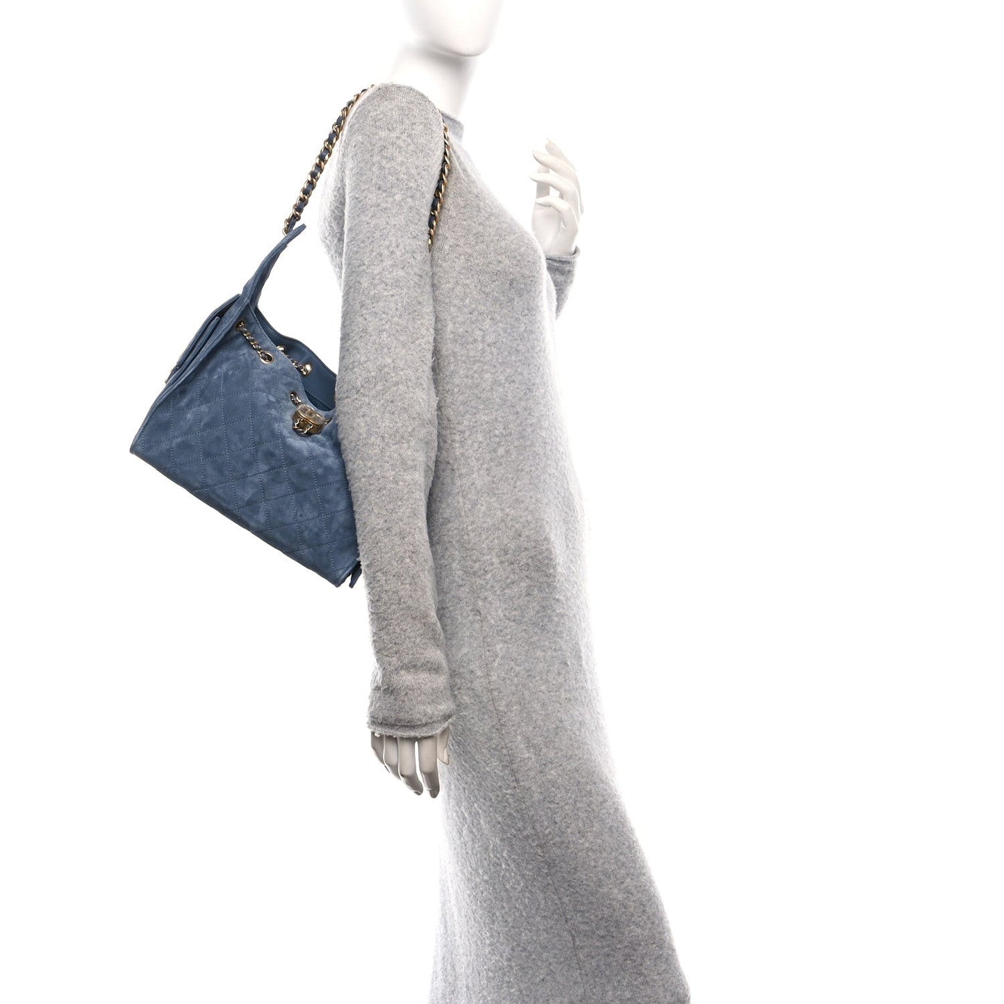 Suede Quilted Small 25 Handbag Blue Polished