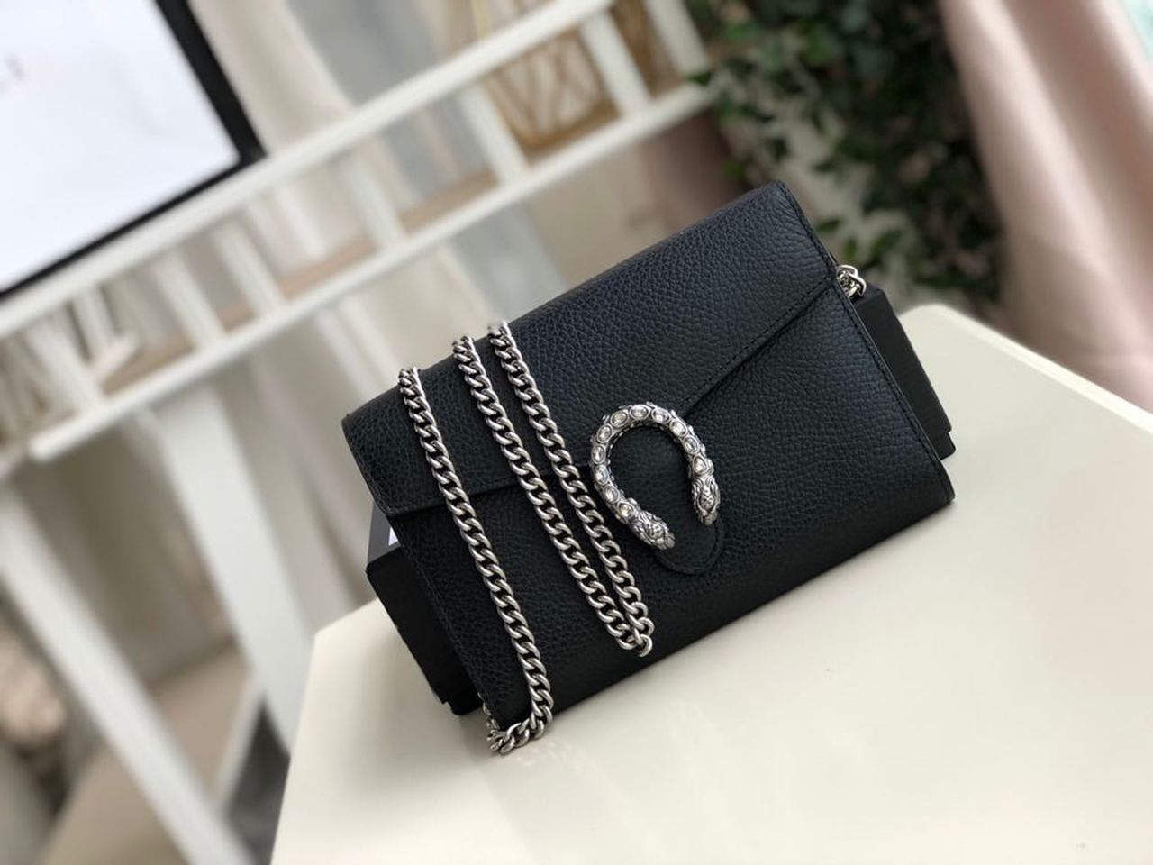 gg Dionysus Metal-Free Tanned 8in Black Mini Chain Mini Bag