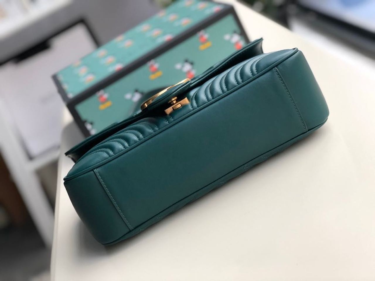 gg Marmont MatelassÃ© Chevron Green Small Shoulder Bag