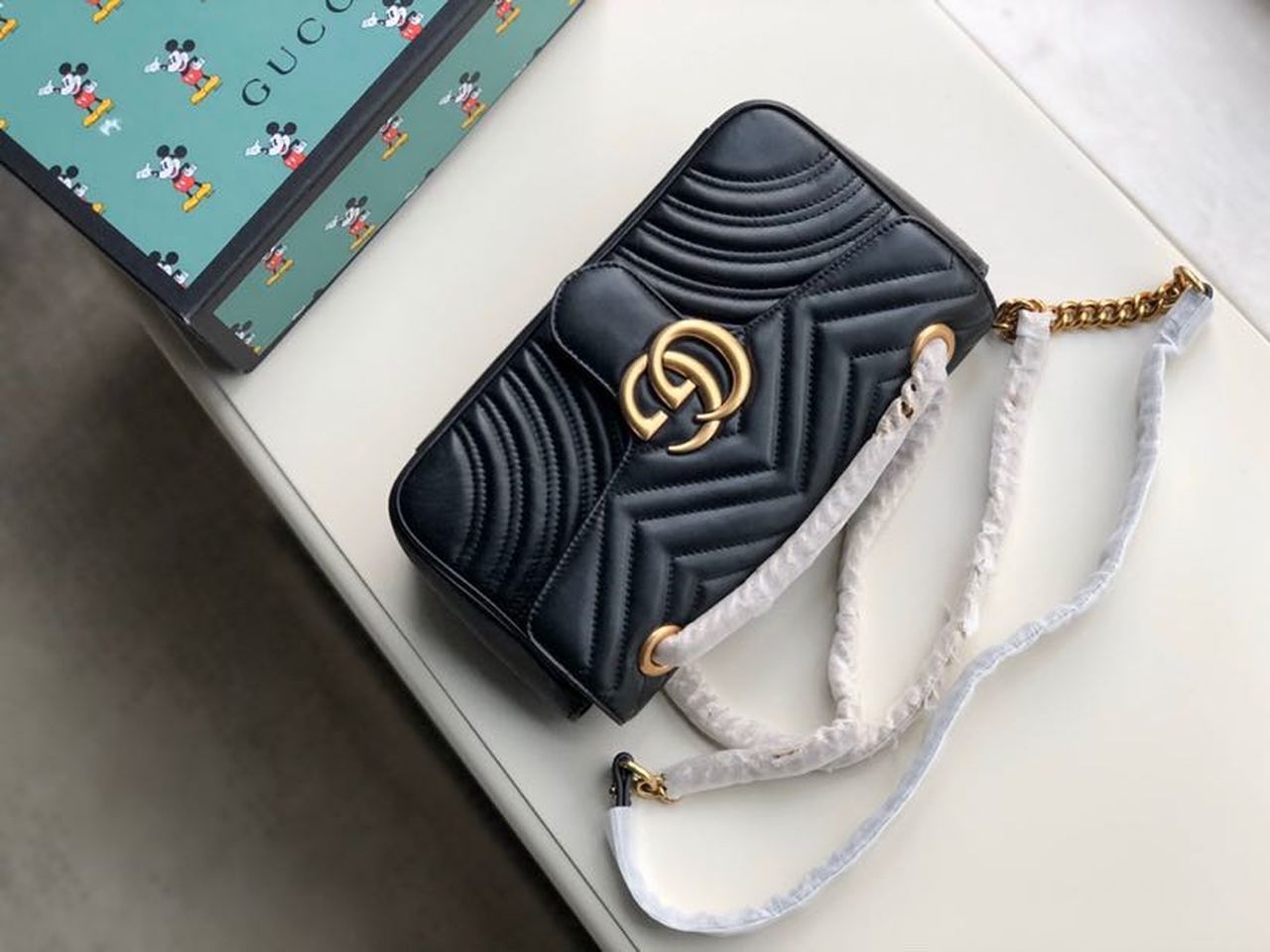 gg Marmont MatelassÃ© Chevron Black Small Shoulder Bag