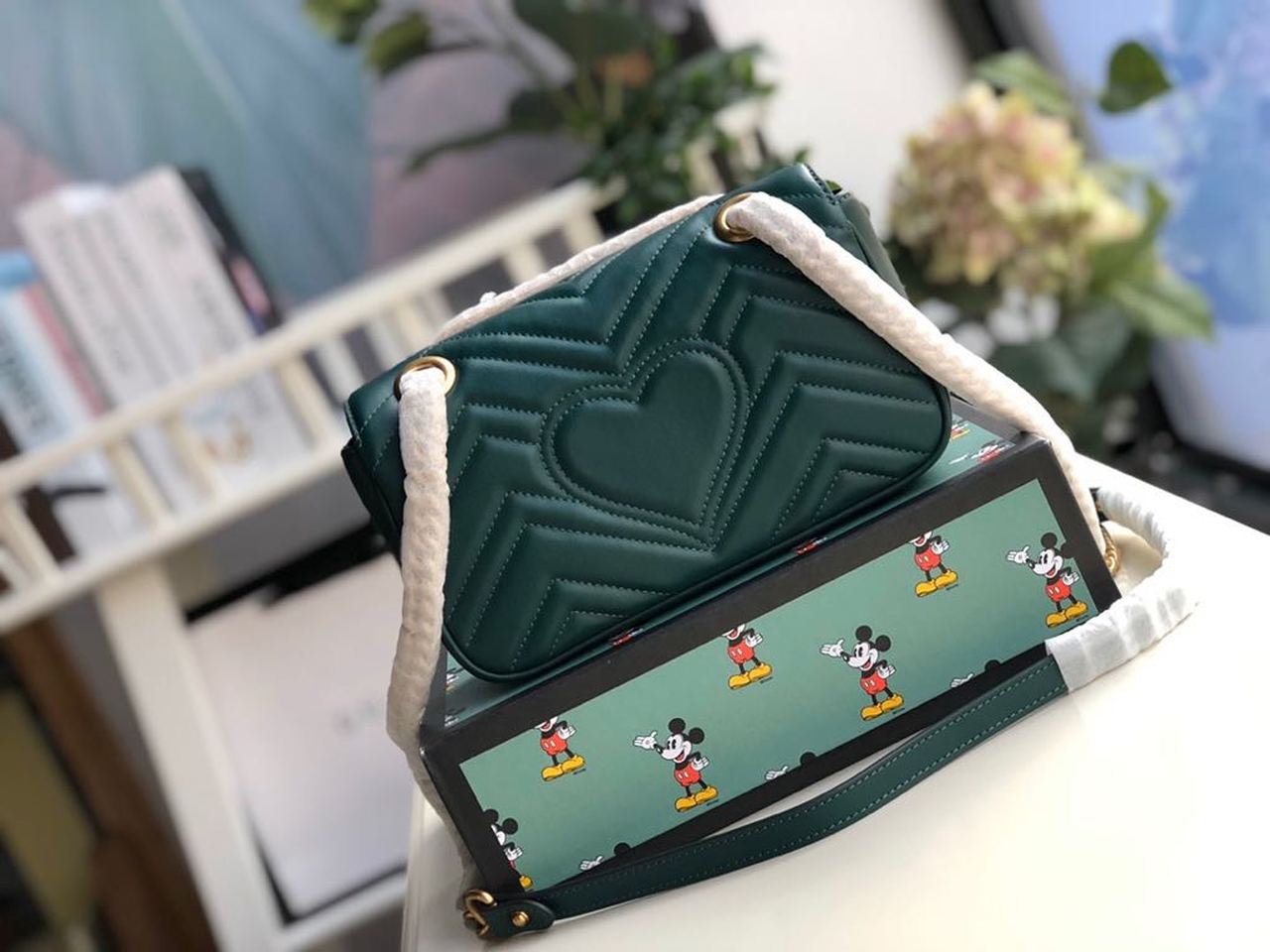 gg Marmont MatelassÃ© Chevron Green Mini Bag