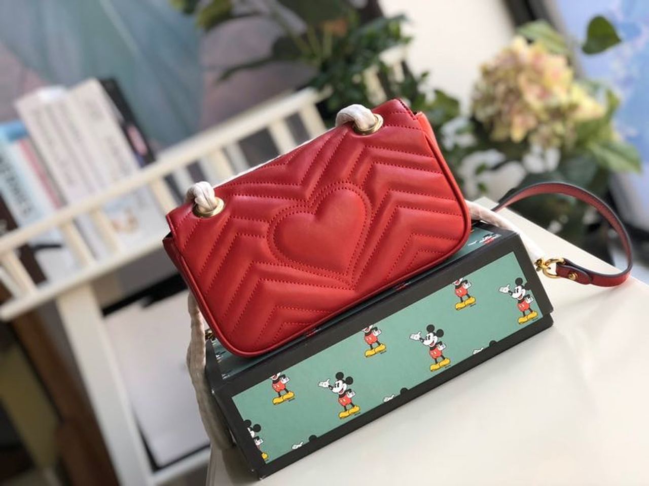 gg Marmont MatelassÃ© Chevron Red Mini Bag