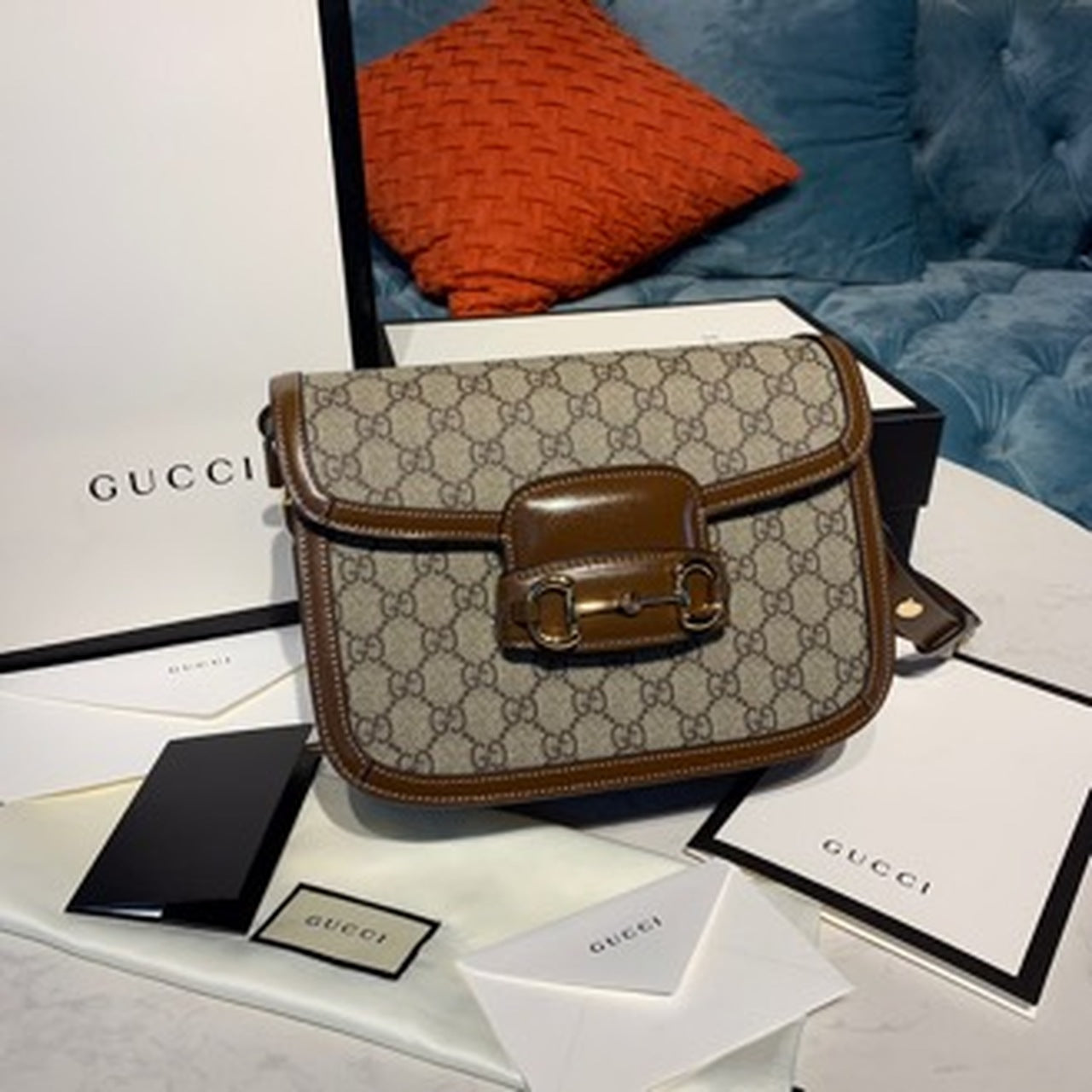gg Horsebit Ebony gg Supreme Canvas Brown Beige Shoulder Bag