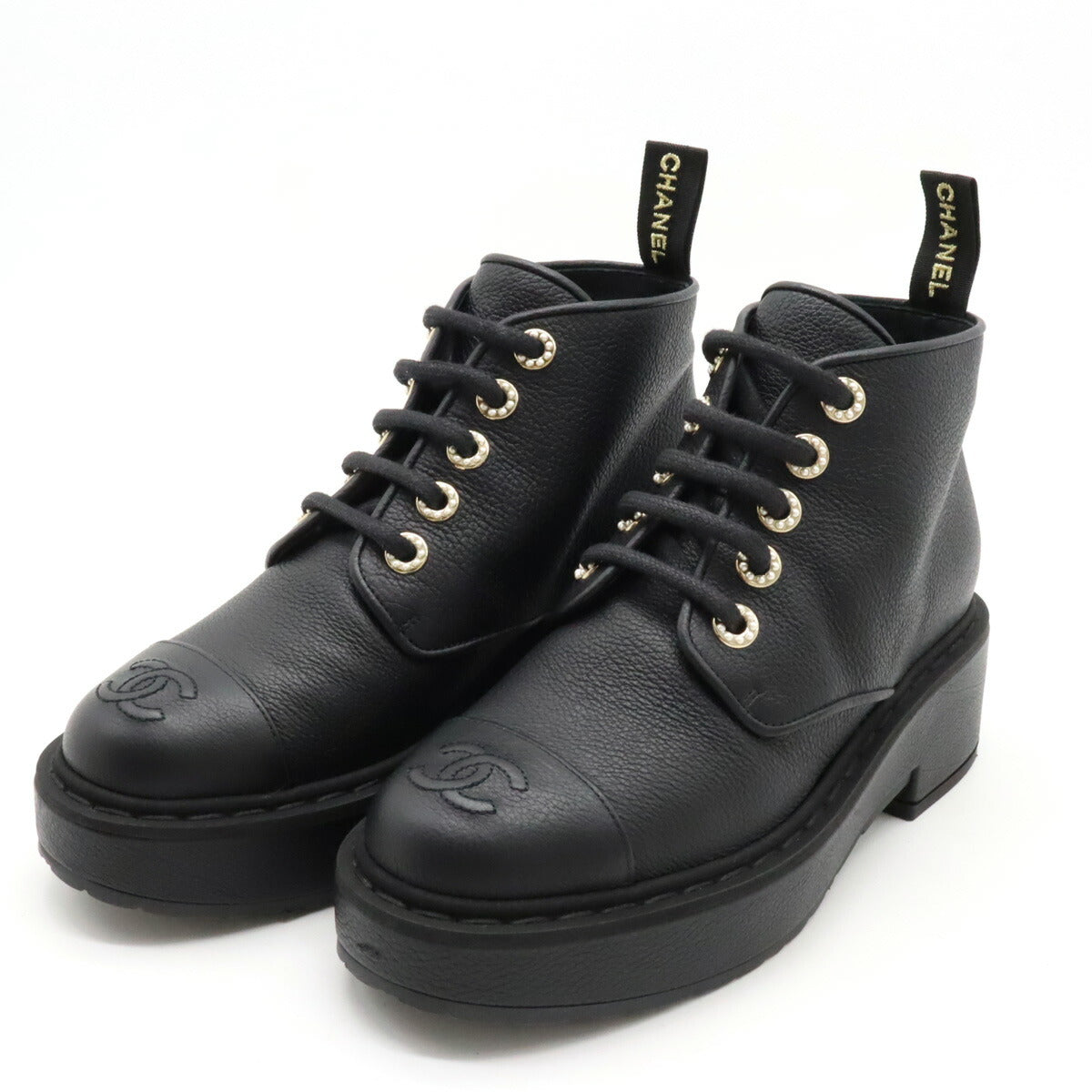 Chanel Leather Pearl Short Boots