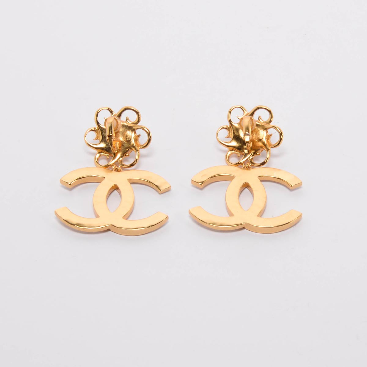 Chanel Gold & White Enamel Striped CC XL Earrings Jewelry