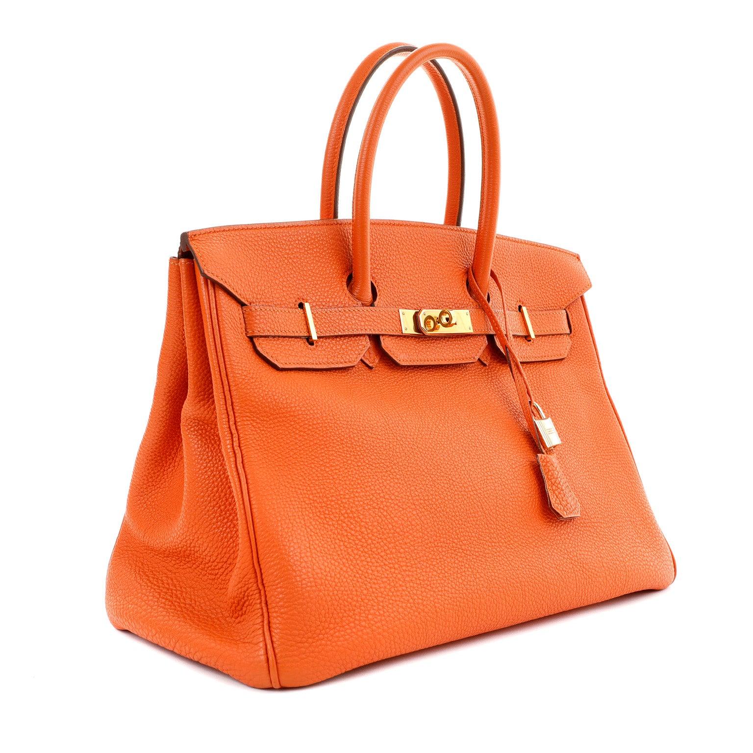 Hermes Togo Birkin W Hardware Handbag Gold Orange Travel Bag