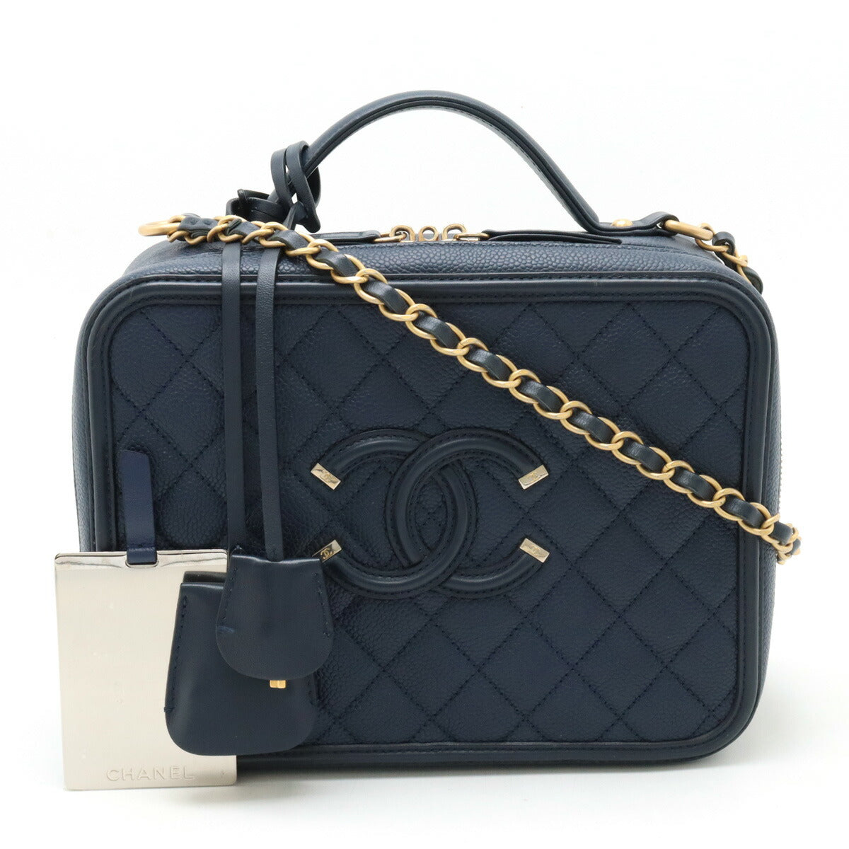 Chanel Caviar Skin CC Filigree Vanity Case 2way Bag