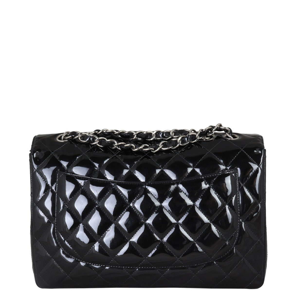 Chanel Classic Single Jumbo Patent Patent Handbag Quilted Black