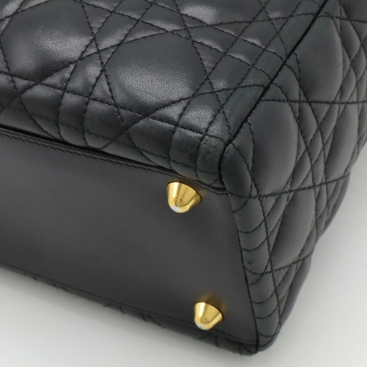 Dior Christian Lady 2Way Handbag Hardware Leather Black Gold Travel Bag