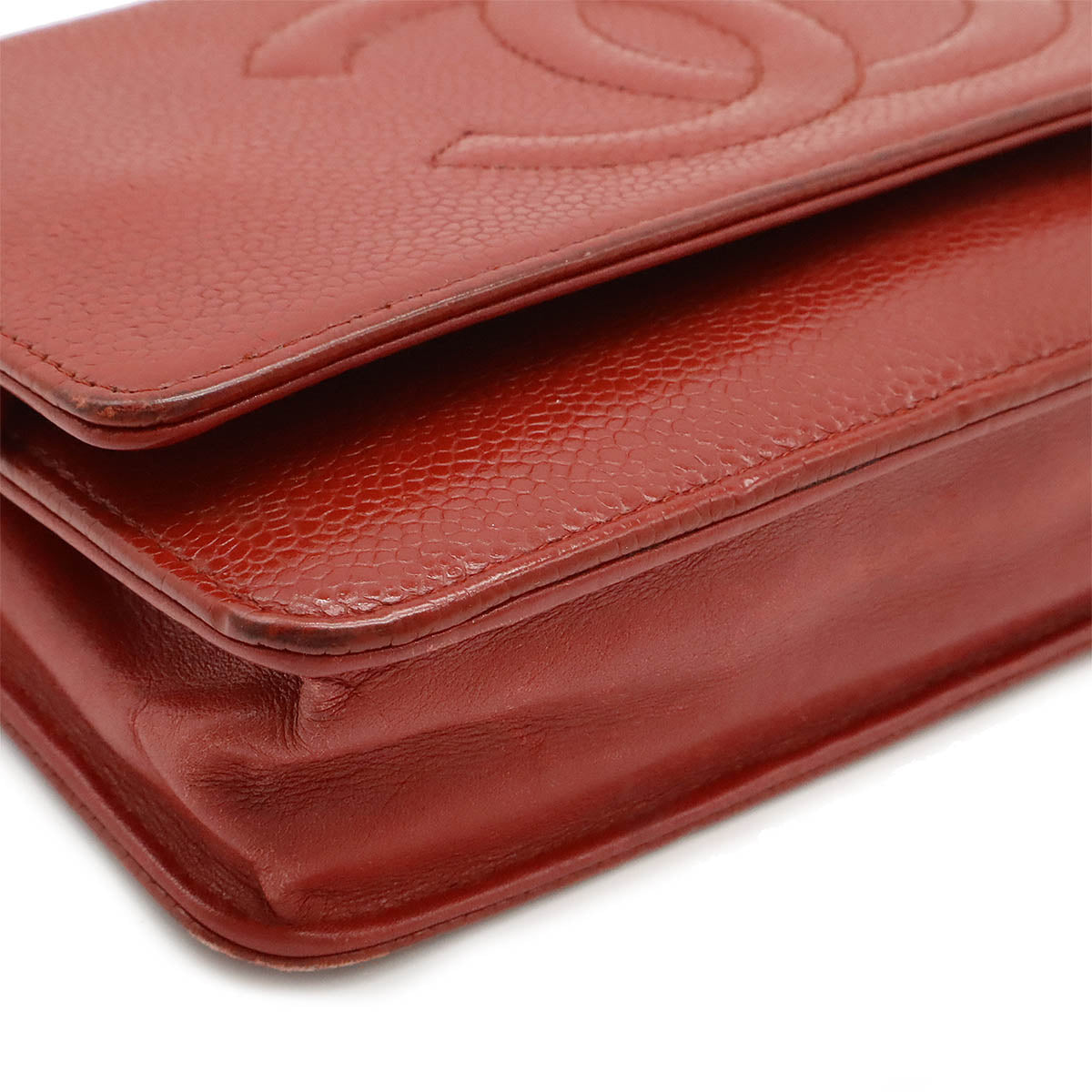 Coco Mark Caviar Chain Wallet Shoulder Bag Red