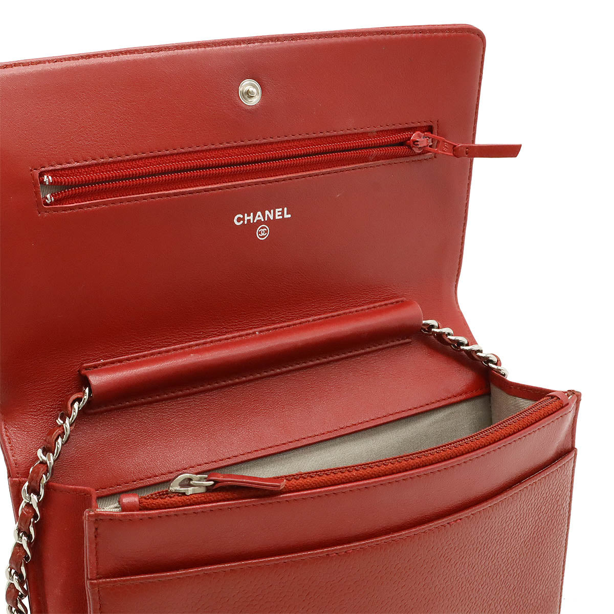 Coco Mark Caviar Chain Wallet Shoulder Bag Red