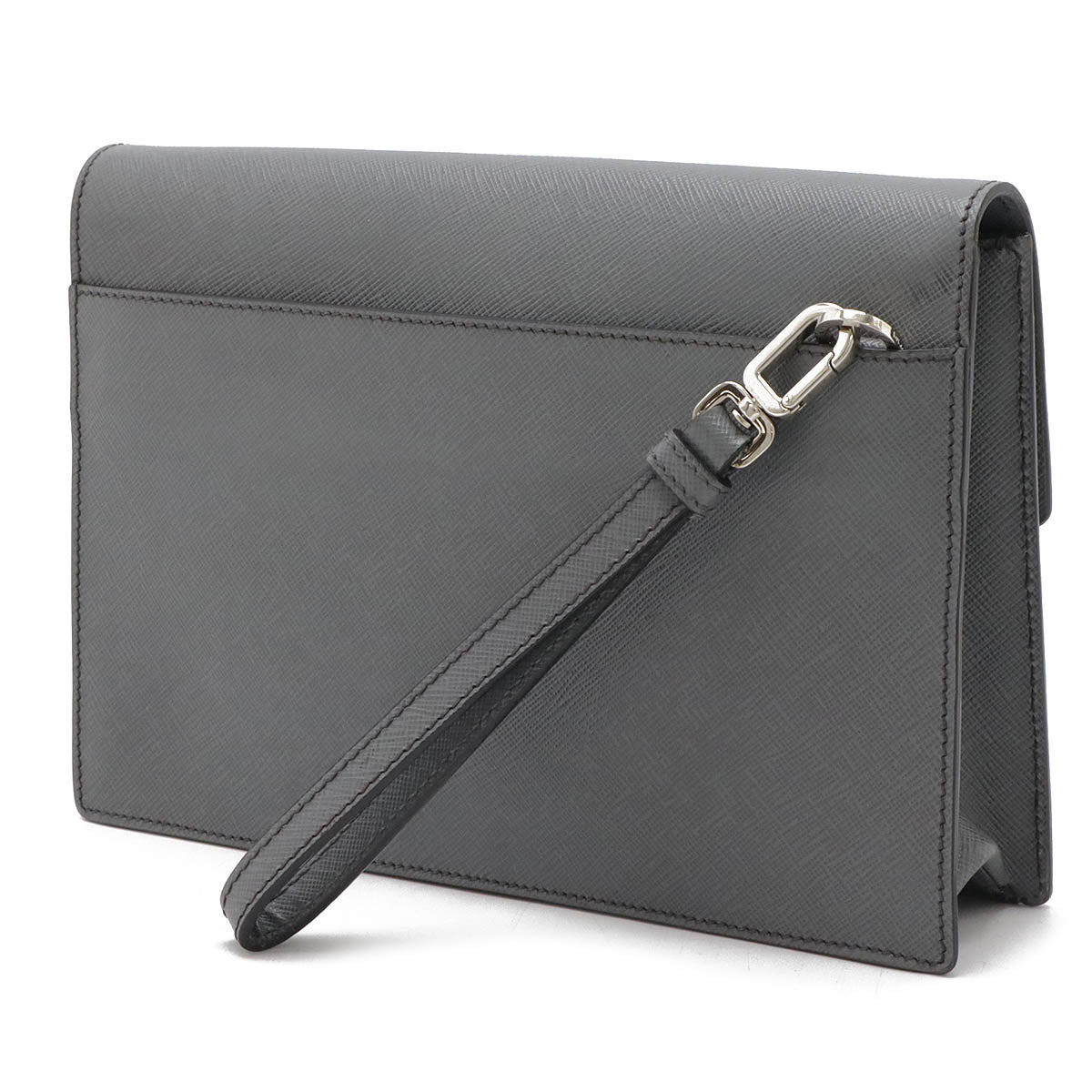 Prada Clutch Bag 2Way Bag Grey Leather Saffiano Gray