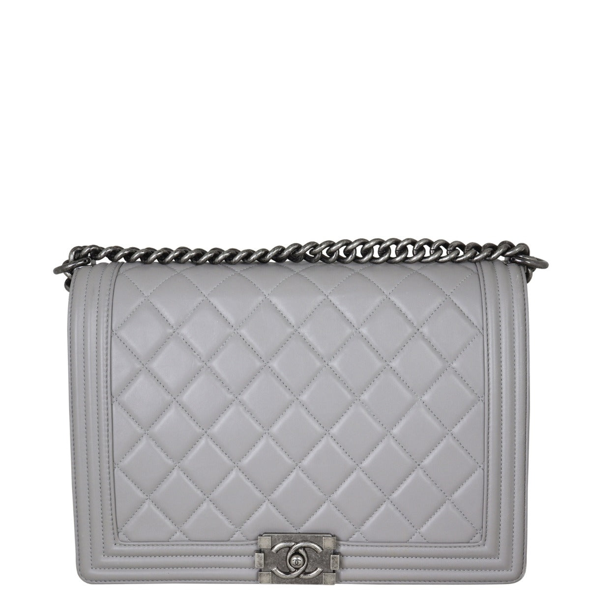 Chanel Boy Grey Handbag Large