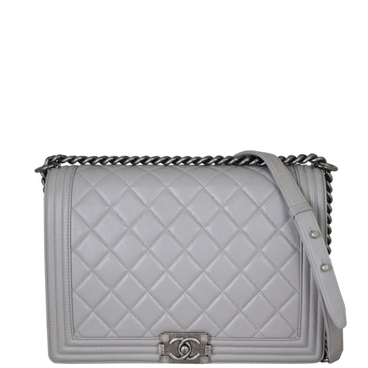 Chanel Boy Grey Handbag Large