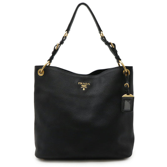 Prada Vit Daino Shoulder Bag Leather Black