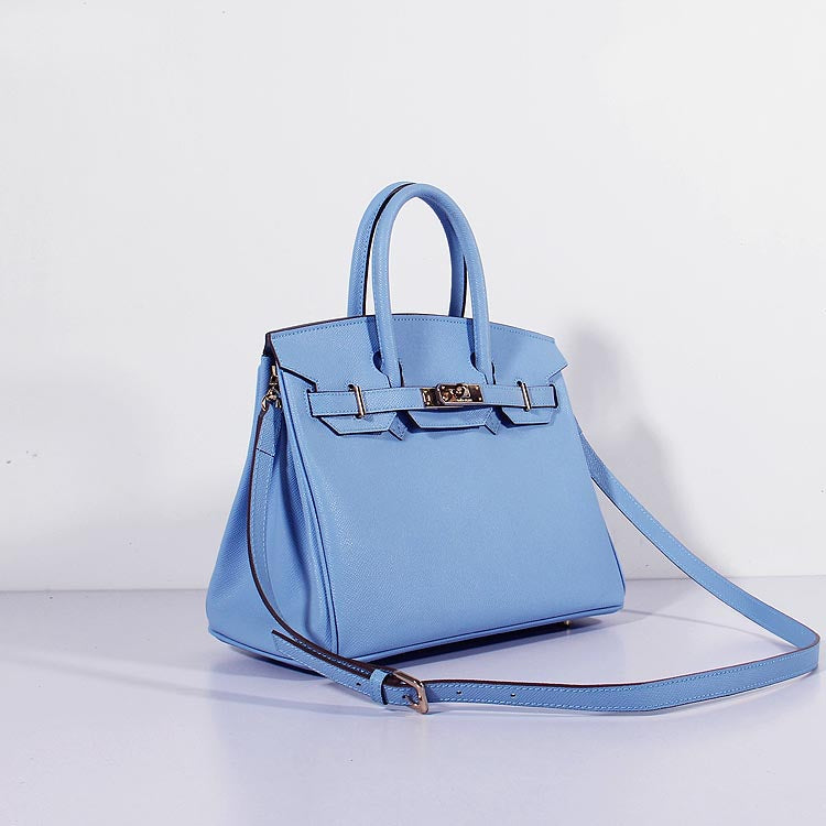 Hermes Luxury Cm Birkin Bag Epsom With Strap Leather Blue Travel Bag