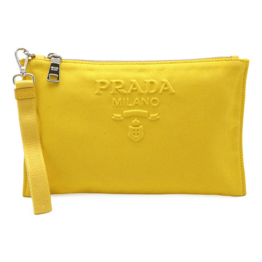 Prada 2Way Clutch Bag Leather Canvas Logo