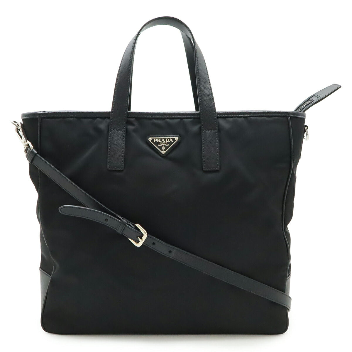 Prada Triangle 2Way Bag Leather Nylon Logo Travel Bag