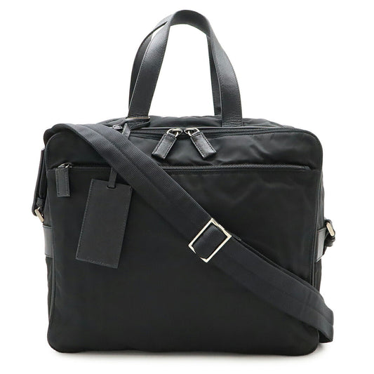 Prada 2Way Briefcase Handbag Leather Nylon Travel Bag Leather 2Way Briefcase