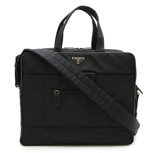 Prada 2Way Briefcase Handbag Leather Nylon Travel Bag