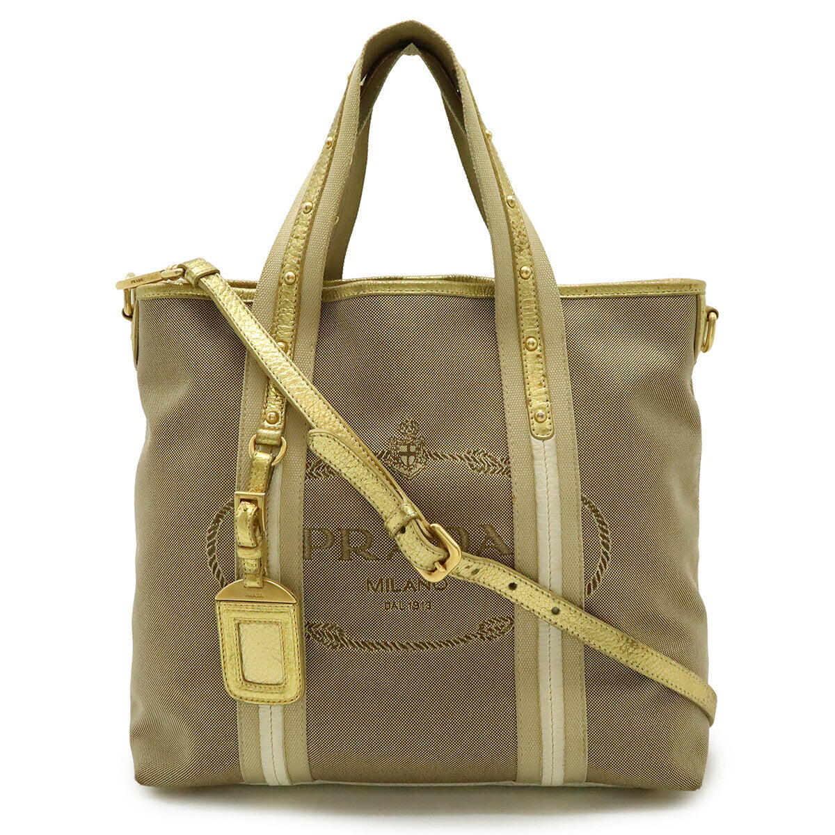 Prada Metallic 2Way Tote Bag Leather Canvas