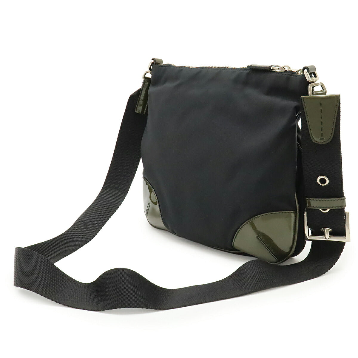 Prada Triangle Shoulder Bag Leather Patent Nylon