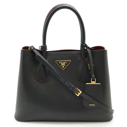 Prada Double 2Way Handbag Leather Embossed Travel Bag