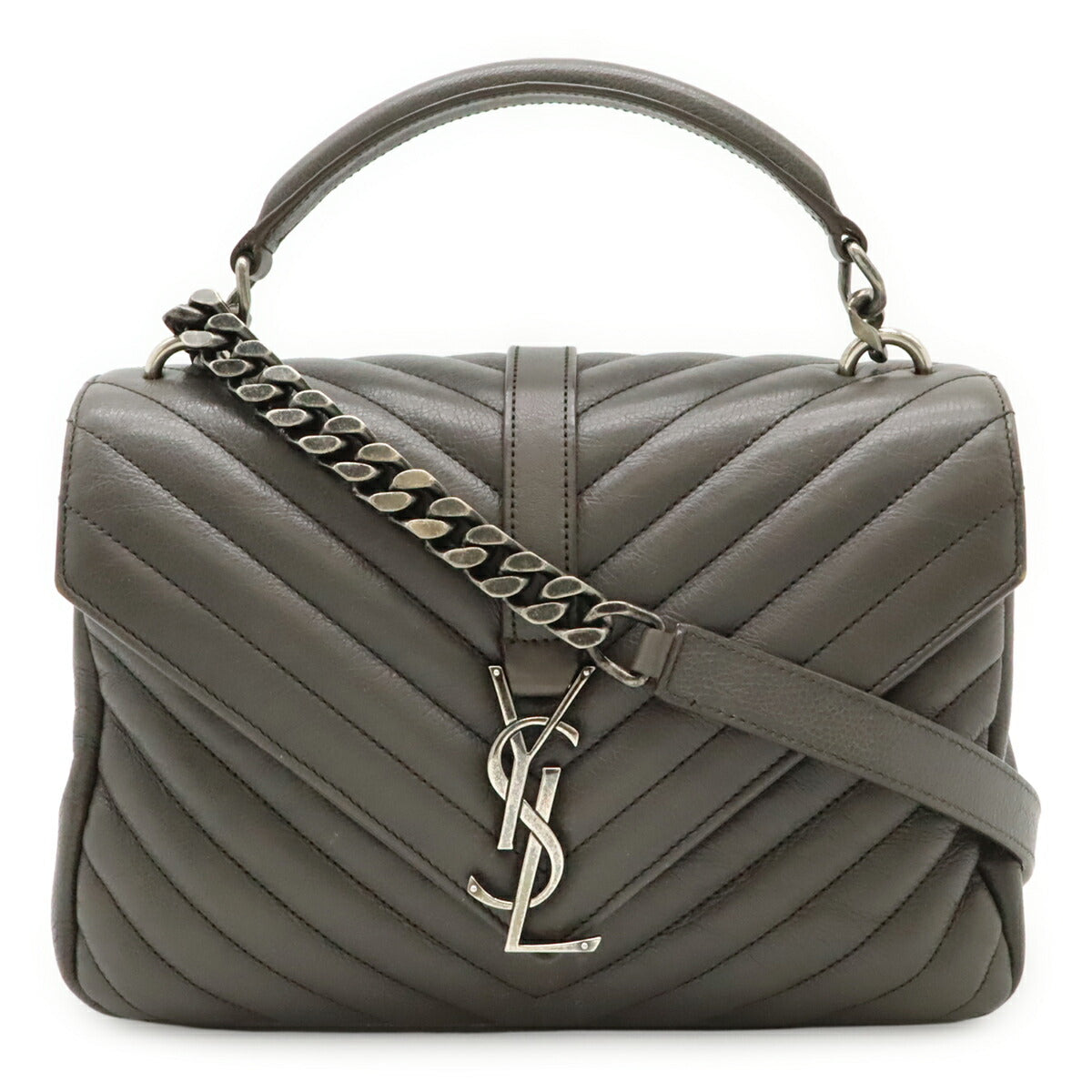 YSL Saint Laurent College 2Way Handbag Leather Travel Bag