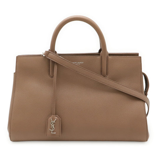 YSL Saint Laurent Paris Cabas Rive Gauche 2Way Handbag Leather Travel Bag