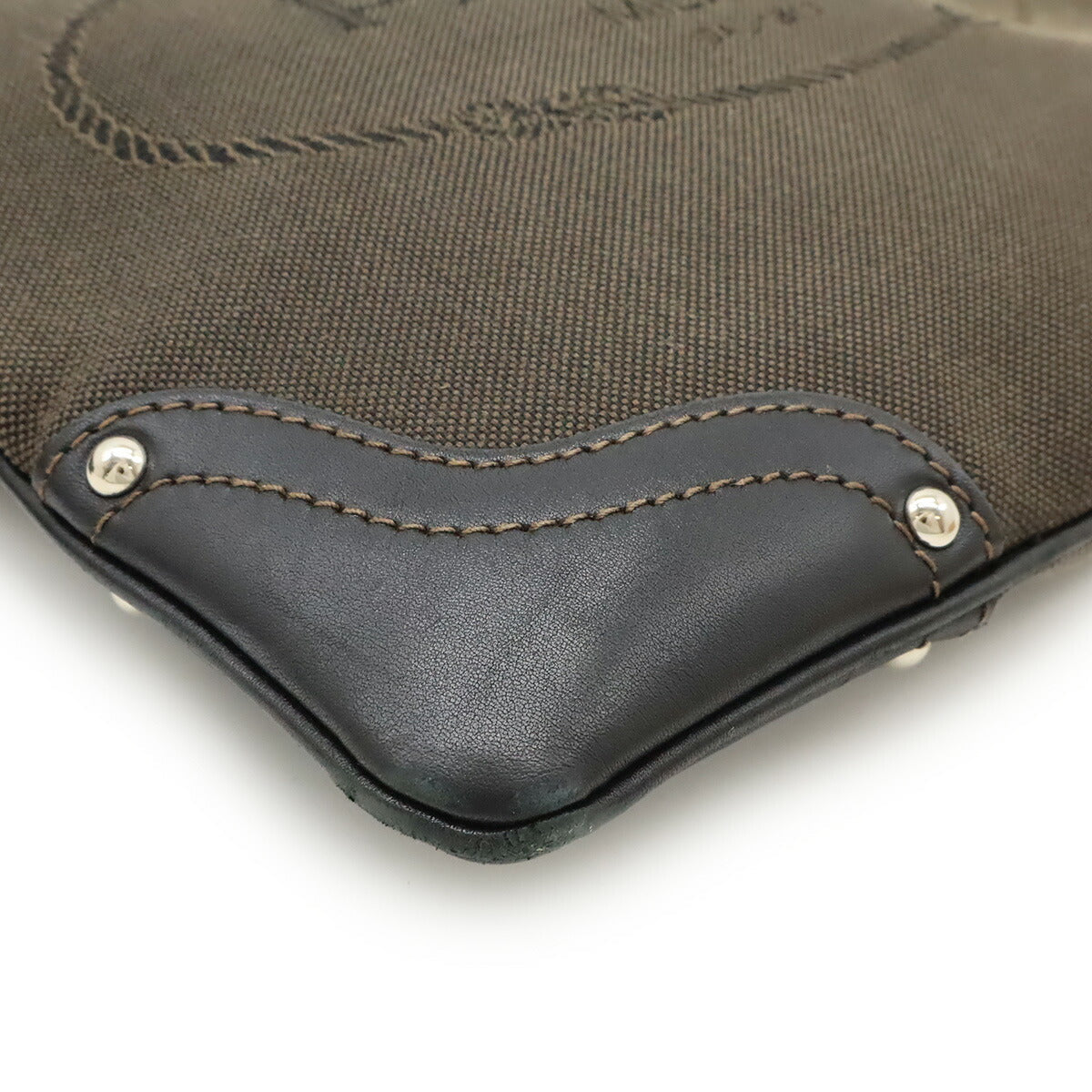 Prada Jacquard Shoulder Bag Leather Canvas Logo