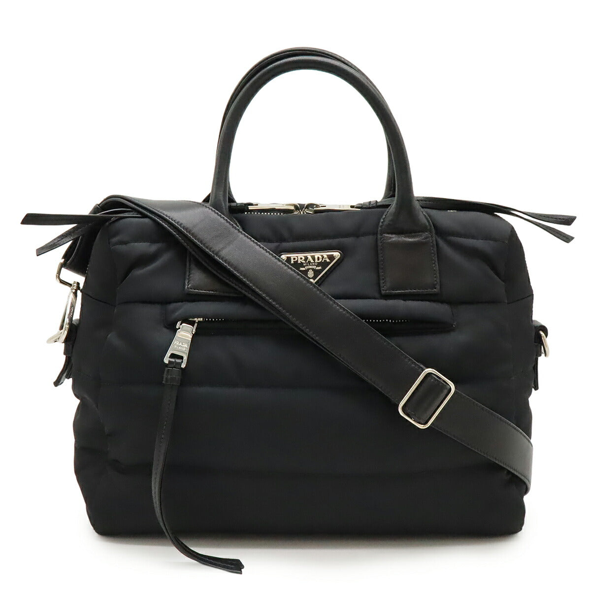 Prada 1Bb024 2Way Bag Leather Nylon Travel Bag