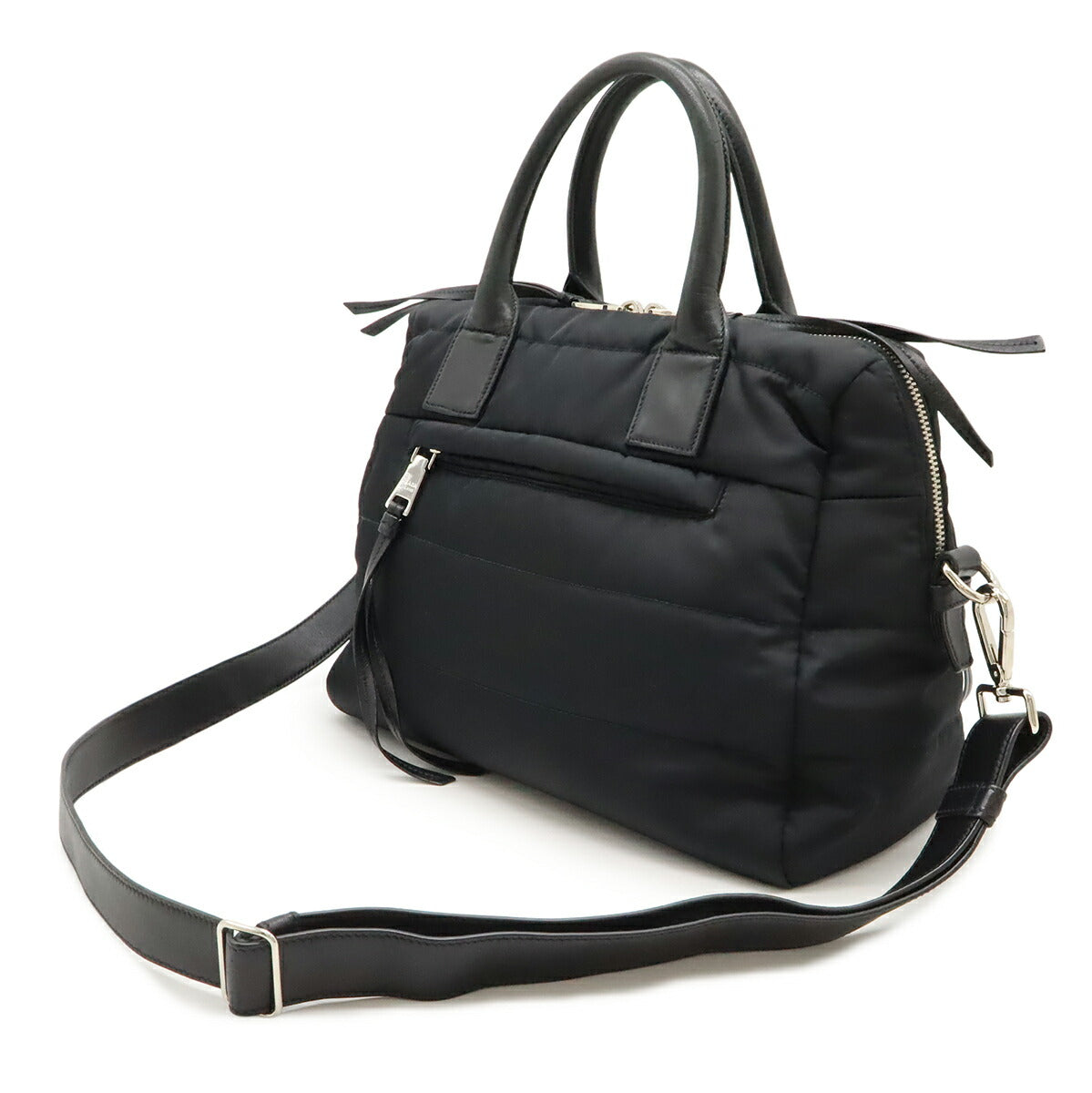 Prada 1Bb024 2Way Bag Leather Nylon Travel Bag