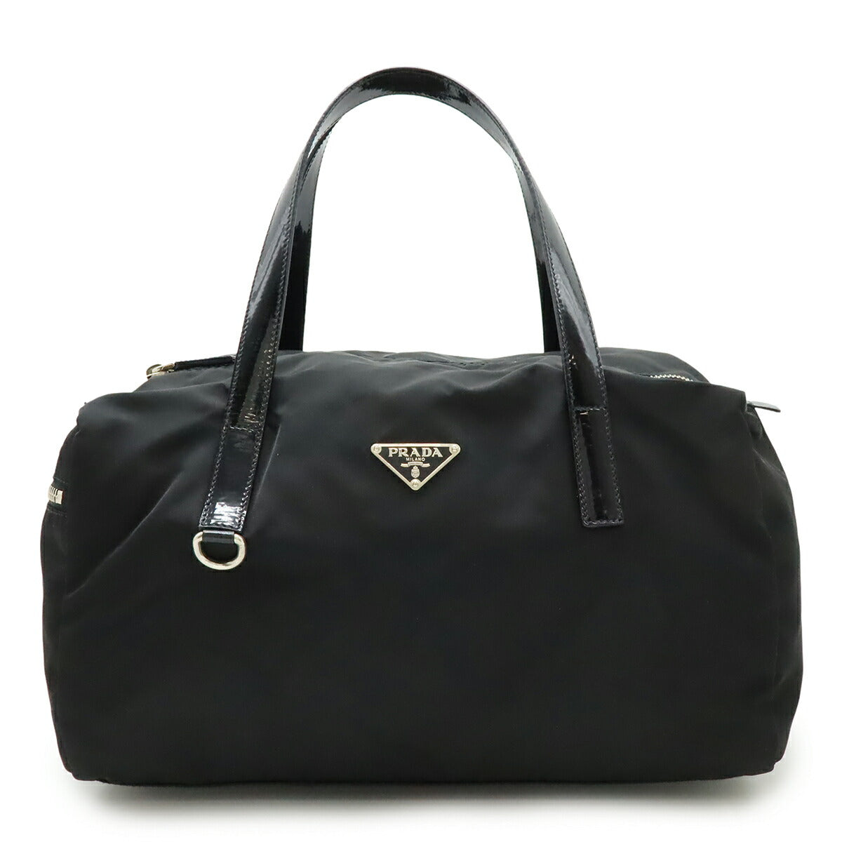 Prada Triangle Handbag Leather Patent Nylon Travel Bag