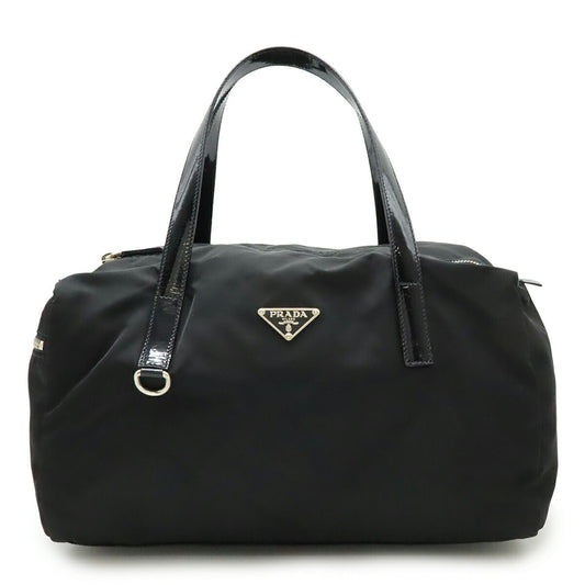 Prada Triangle Handbag Leather Patent Nylon Travel Bag