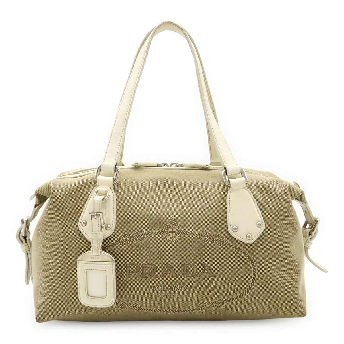Prada 2Way Bag Leather Canvas Travel Bag