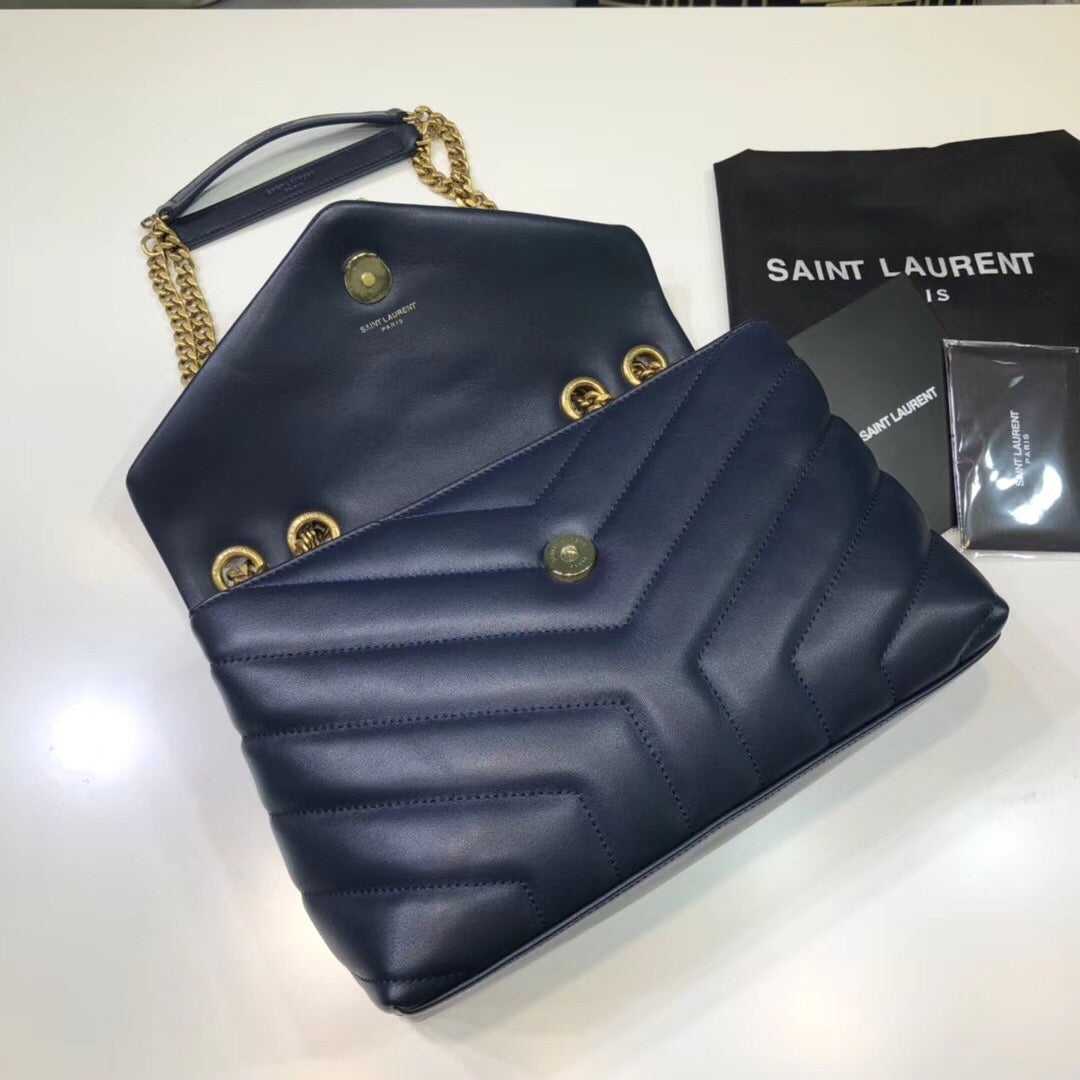 YSL Saint Laurent Loulou MatelassÃ© "Y" 9.8in 23cm Blue Small Chain Handbag